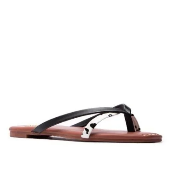 !! NEW !! Two Way Strap Sandals with Gold Detail in Black Cow Print - Picture 2 of 4